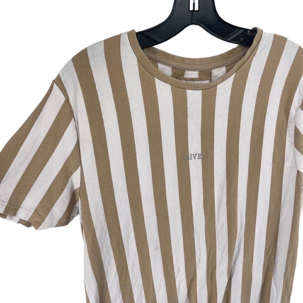 Denim & Flower Men's Cotton T-Shirt Stripes Short Sleeve Crewneck Tan Size XL - Picture 8 of 13